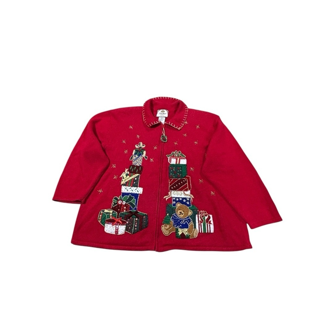 Vintage Tiara International Christmas Collection Zip Up Sweater Cardigan 2X - Picture 3 of 16